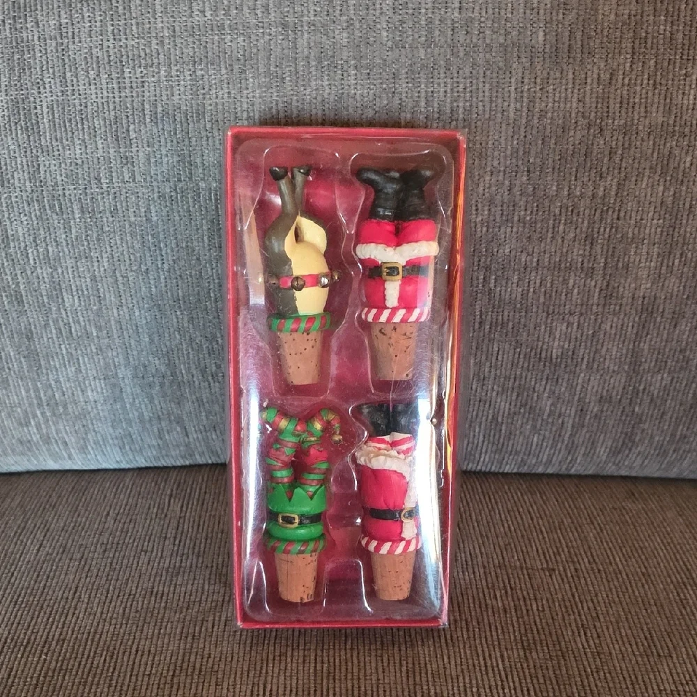 Festive Christmas Wine Stoppers By Boston‎ Warehouse, Set Of Four, New
